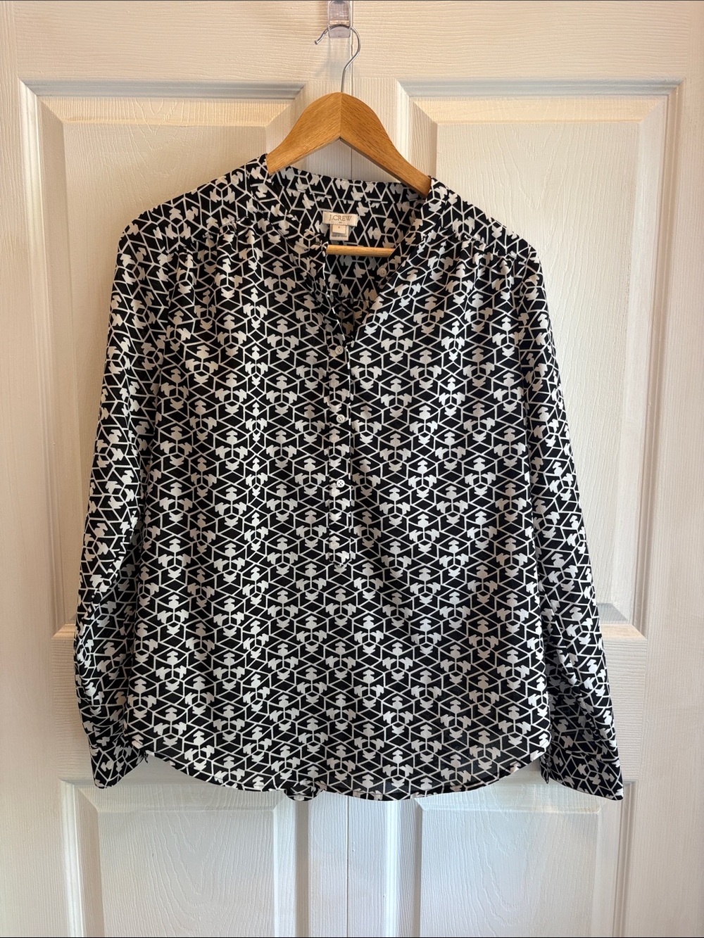 J. Crew Black and White Geometric Button-Up